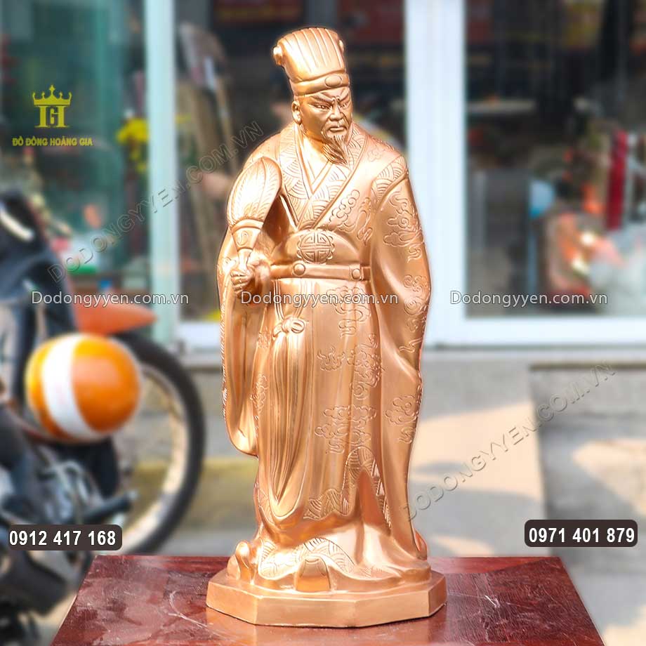 Tượng Khổng Minh Gia C&aacute;t Lượng Bằng Đồng Đỏ Cao 50Cm