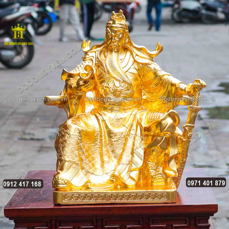 Tượng Quan Công Đọc Sách Bằng Đồng Mạ Vàng 24K Cao Cấp