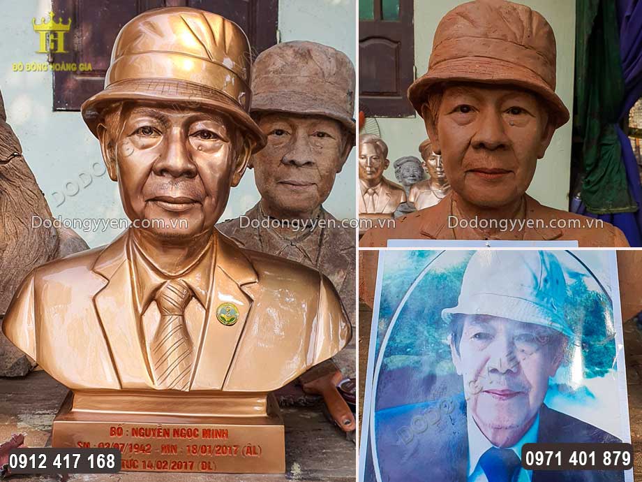 Hoàn Thiện Pho Tượng Chân Dung Bán Thân Bằng Đồng Đỏ Hàng Đặt