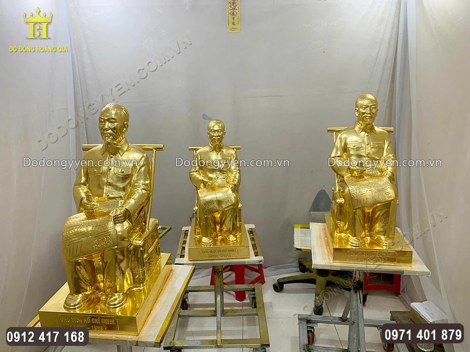 Tượng B&aacute;c Hồ Ngồi Ghế M&acirc;y D&aacute;t V&agrave;ng 9999 Cao 60Cm