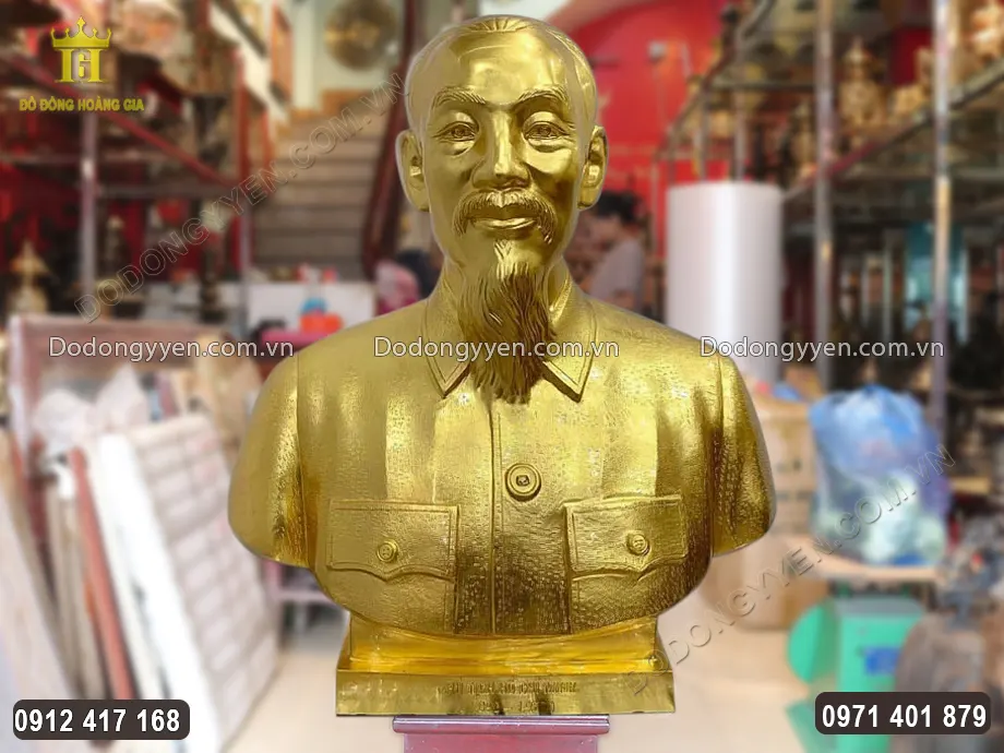 Tượng B&aacute;n Th&acirc;n B&aacute;c Hồ D&aacute;t V&agrave;ng 9999 Cao 70Cm