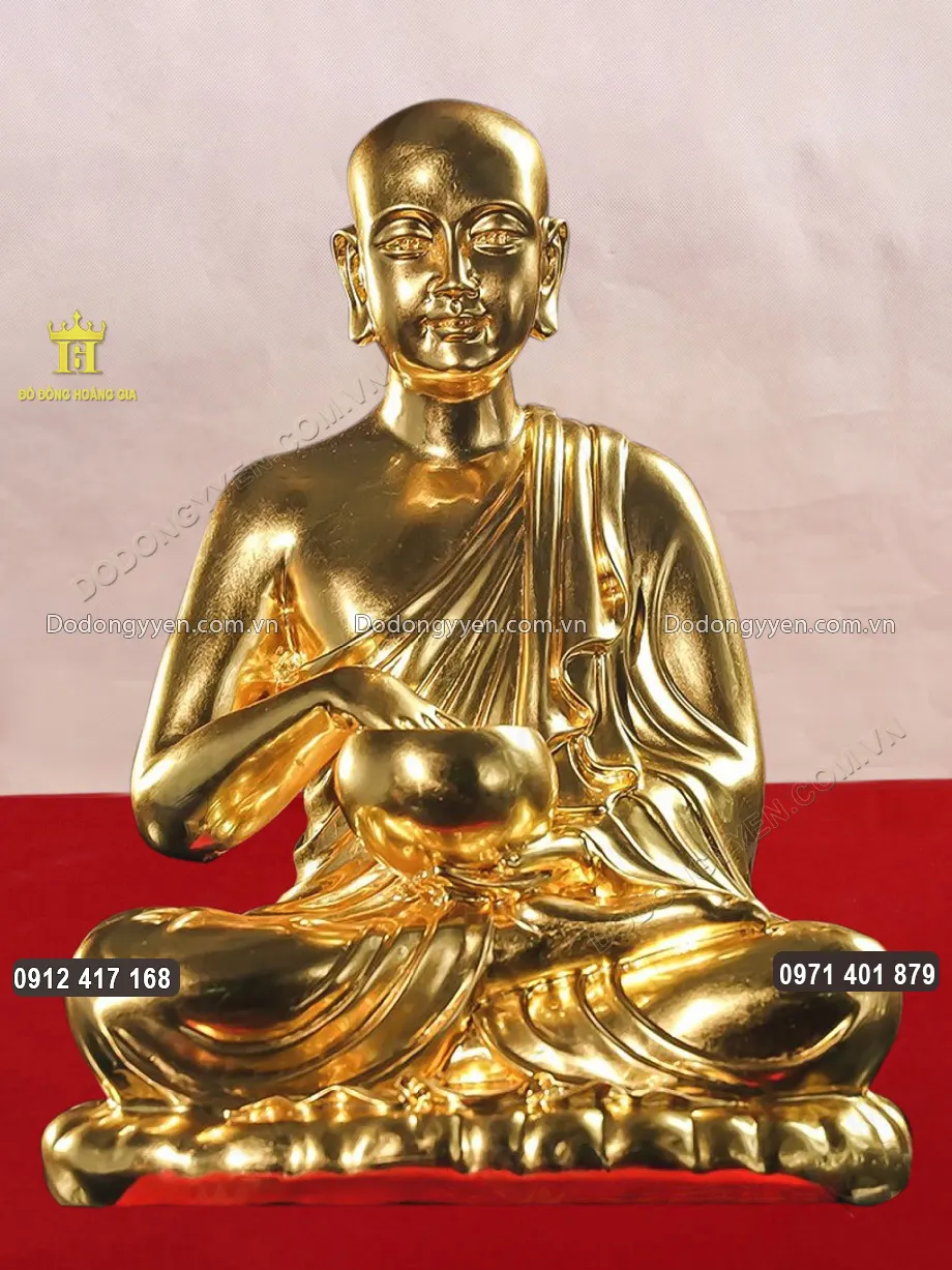Tượng Đồng Th&aacute;nh Tăng Sivali D&aacute;t V&agrave;ng 9999 Cao 38Cm