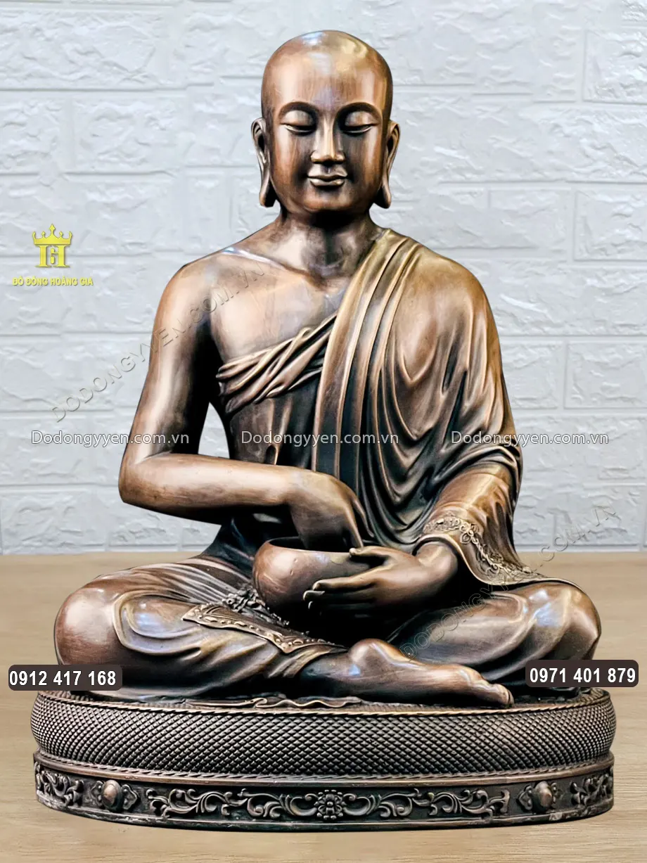 Tượng Đồng Th&aacute;nh Tăng Sivali Hun N&acirc;u Cao 38Cm