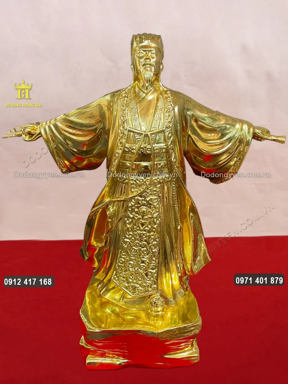 Tượng Khổng Minh Gia Cát Lượng Đón Gió Đông Dát Vàng 9999