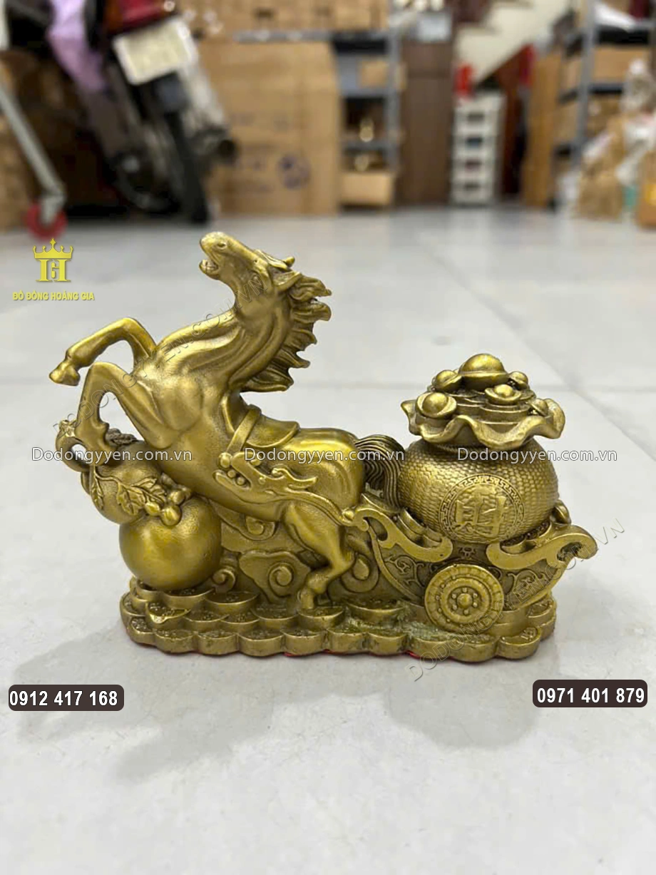 Tượng Ngựa K&eacute;o Xe Hũ V&agrave;ng Bằng Đồng V&agrave;ng