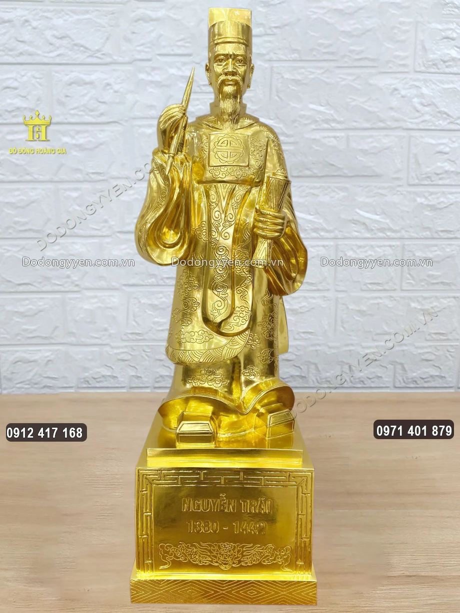 Tượng Nguyễn Tr&atilde;i Bằng Đồng D&aacute;t V&agrave;ng 9999