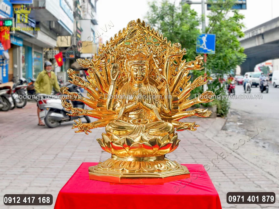 Tượng Phật Chuẩn Đề Bằng Đồng D&aacute;t V&agrave;ng 24K H&agrave;ng VIP