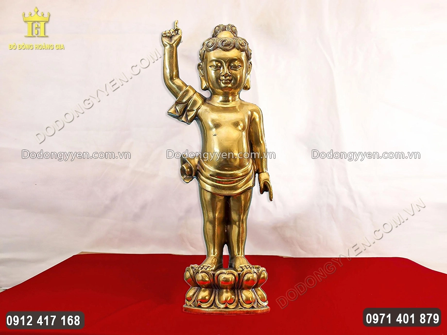 Tượng Phật Đản Bằng Đồng Vàng Đúc Thủ Công Tinh Xảo