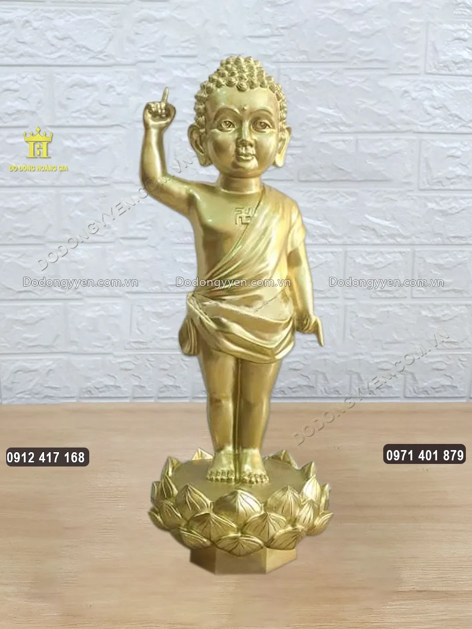 Tượng Phật Đản Sanh Bằng Đồng Vàng Cao 40Cm
