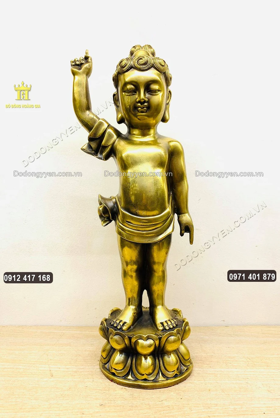 Tượng Phật Đản Sinh Bằng Đồng V&agrave;ng Cao 68Cm