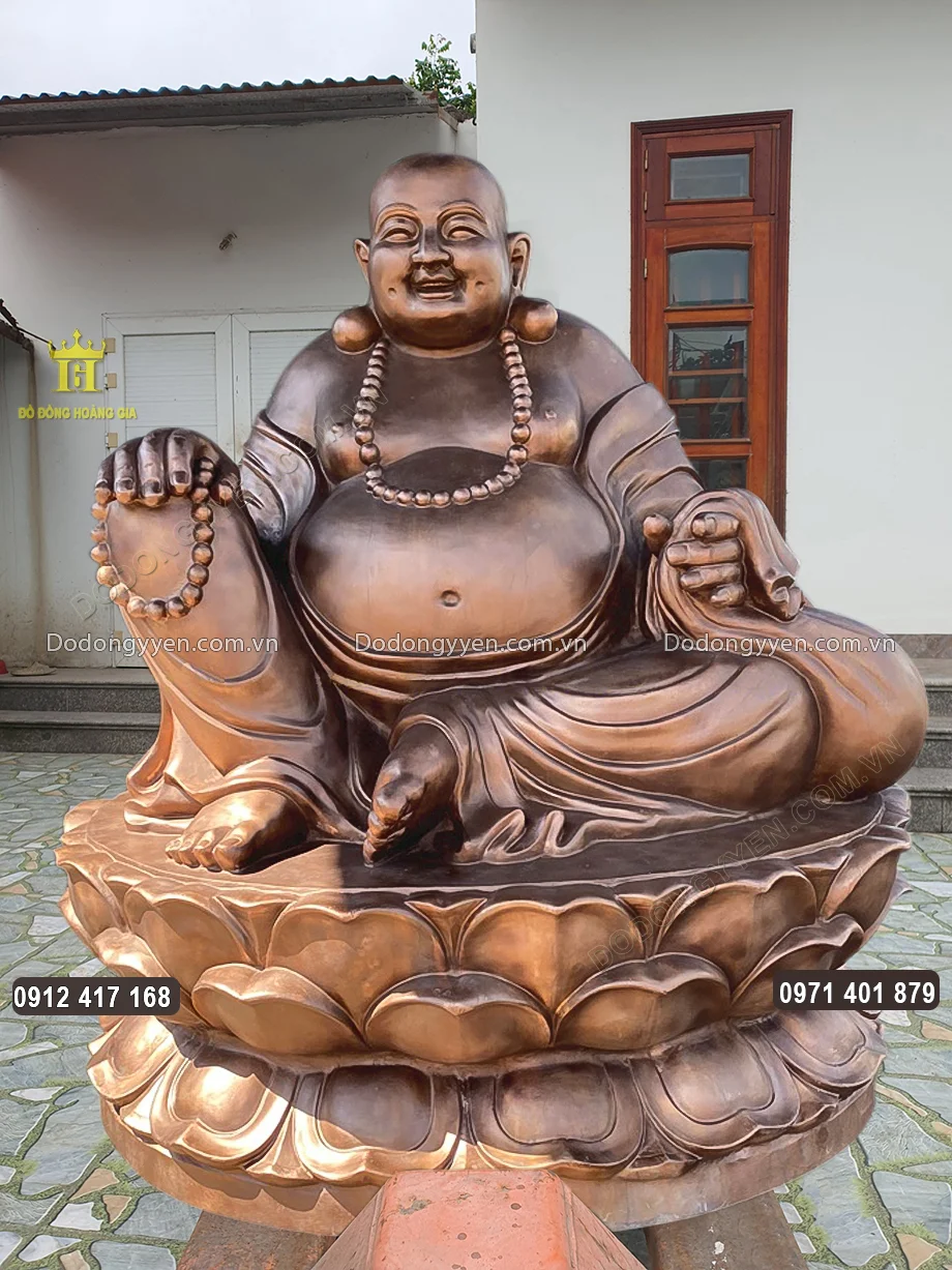 Tượng Phật Di Lặc Ngồi Đài Sen Bằng Đồng Đỏ Cao 2M