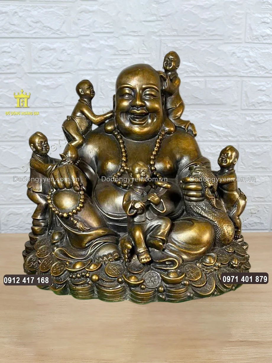 Tượng Phật Di Lặc Ngũ Ph&uacute;c Bằng Đồng V&agrave;ng Hun Giả Cổ
