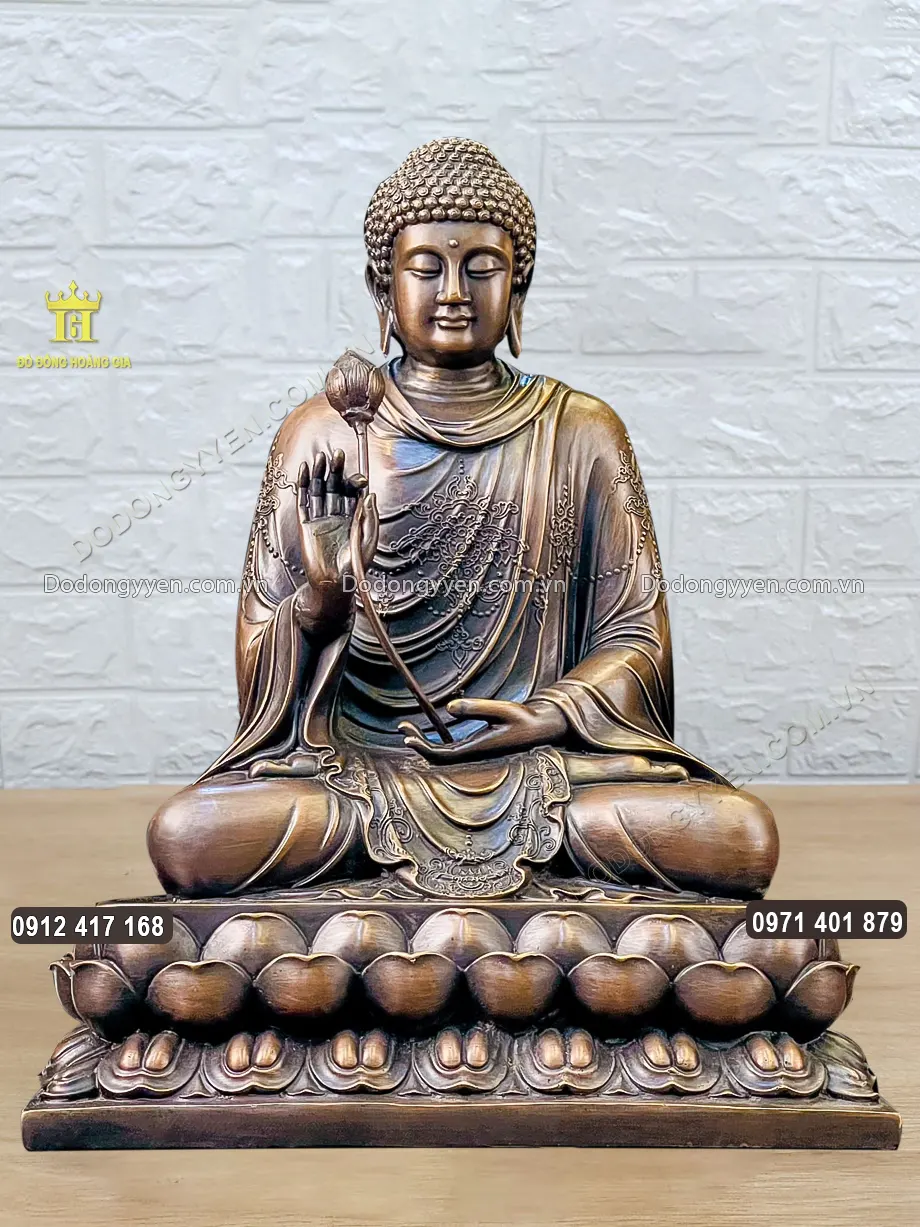 Tượng Phật Thích Ca Niêm Hoa Vi Tiếu Hun Nâu Cao 40Cm
