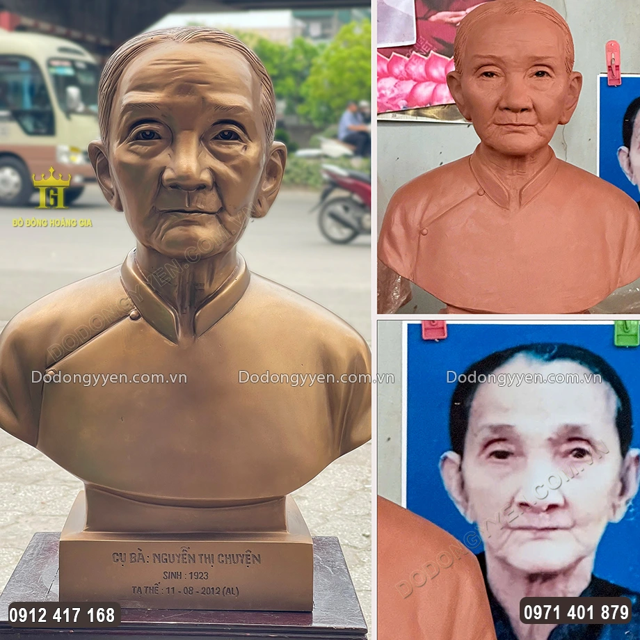 Tượng Truyền Thần Cụ Bà Bằng Đồng Đỏ Cao 48Cm