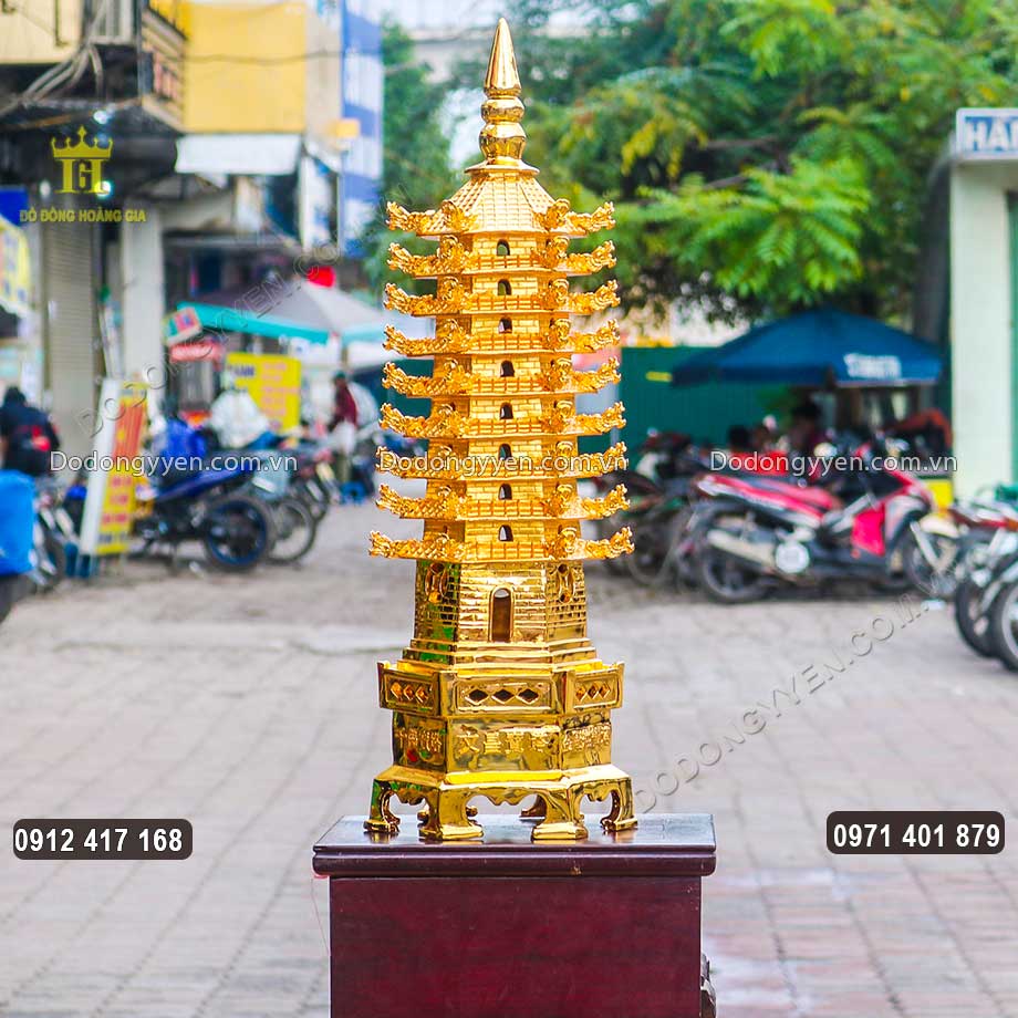 Th&aacute;p Văn Xương 9 Tầng Đầu Rồng Mạ V&agrave;ng 24K